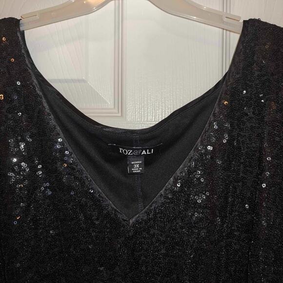 Roz & Ali Women 3XL Glittery Black Dressy Top sparkly lined flowy sleeves sequin - Picture 2 of 7